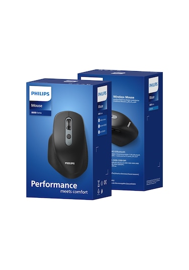 Philips Spk7818b Dual Mod 2.4g Ve Çift Bluetooth Kablosuz Ergonomik Sessiz Mouse 3200 Dpı Siyah Spk7818