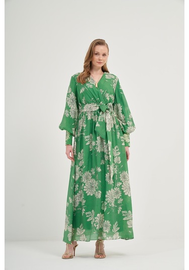 Ftz Kadın Tansel Desenli Elbise Yeşil 31057 Yeşil