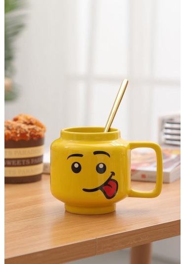 250ml Gülümseme Seramik Kupası Erkekler Ve Kadınlar İfade Karikatür Fincan Kahve Süt Çay İçme Kupası Noel Çocuk Hediye Kupası Kupalar Sarı Altın - Beyaz