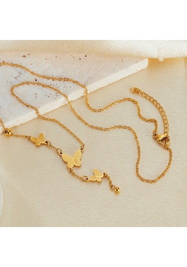 Sones Opk Gx2440 Kelebek Püskül Kolye Paslanmaz Çelik Zincir Altın