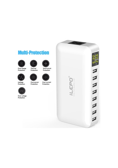 Springsun 8 Portlu Usb Şarj Aleti 40w 8a - Lcd Ekranlı Akıllı Hızlı Şarj - 1.2m Kablolu - Küçük Avrupa Standartı