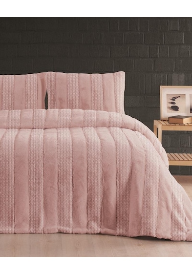 Merinos Luxe 3 Parça Çift Kişilik Yatak Örtüsü Seti Kutulu 230x250 Petek Pudra