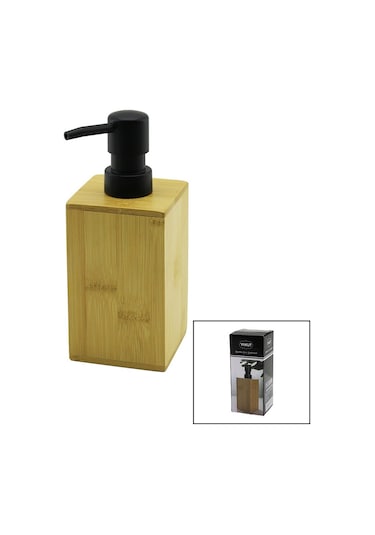 Kare Ahşap Bambu Sıvı Sabunluk Siyah Plastik Pompa 7 X 7cm - Y: 12cm Siyah