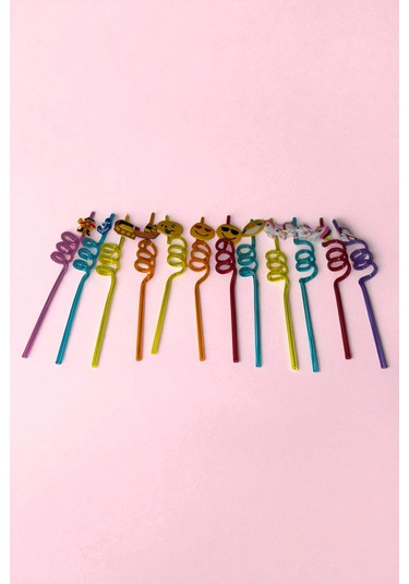 12'li Eğlenceli Sevimli Figürlü Pipet Yıkanabilir Karışık Model 26cm +3