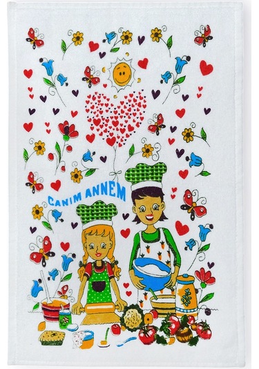2li Paket Baskılı Beyaz Mutfak Havlusu Modeli Canım Annem