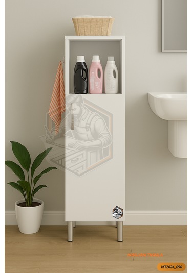 Tamamı Mdf Tek Kapaklı Havluluklu Banyo Dolabı Çok Amaçlı Dolap