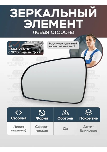 Mırr Lada Vesta İçin Sol Isıtmalı Ayna Elemanı 317947926