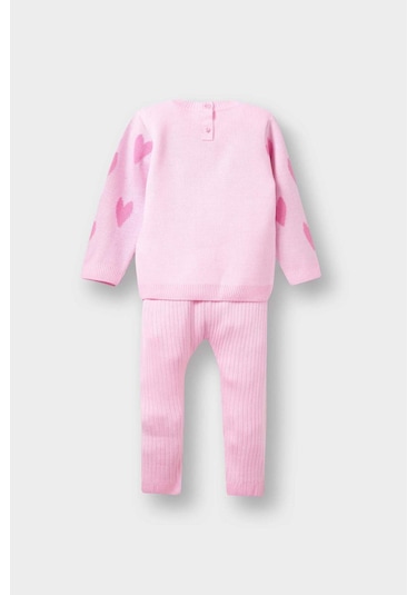 Defacto Kız Bebek 2li Takım Kalp Desenli Triko Kazak Alt F3228a525wnpn364 Pembe