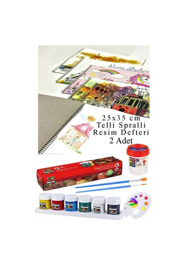 6 Renk Guaj Boya Nova Color 25x35 Cm Telli Spralli Resim Defteri Palet Resim Fırçası 15 Yaprak Guajboya Resim Defteri Çok Renkli
