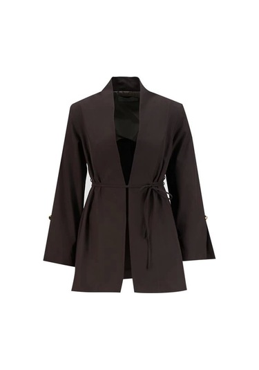 Armine Beli Bağlamalı Blazer Takım 25y6007 Kahverengi Kahverengi