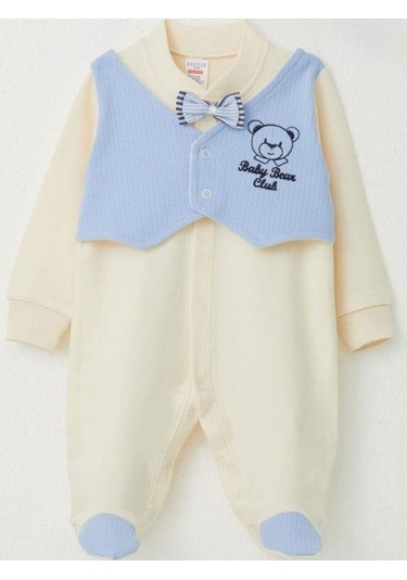 Erkek Bebek Yelekli Papyonlu Patikli Tulum-15309 Bej