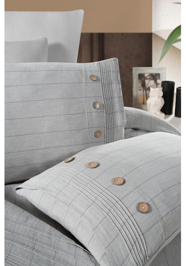 Linen Çift Kişilik Nevresim Takımı Gri Gri