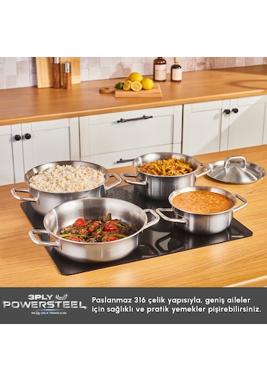 Karaca Power Steel 316+ 3ply Spirit İndüksiyon Tabanlı 8 Parça Çelik Tencere Seti Gümüş