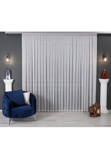 Kırık Beyaz Düz Tül Perde Zincir Çizgili Normal Pile 1'e 2,5 Pile-kırık Beyaz Kırık Beyaz