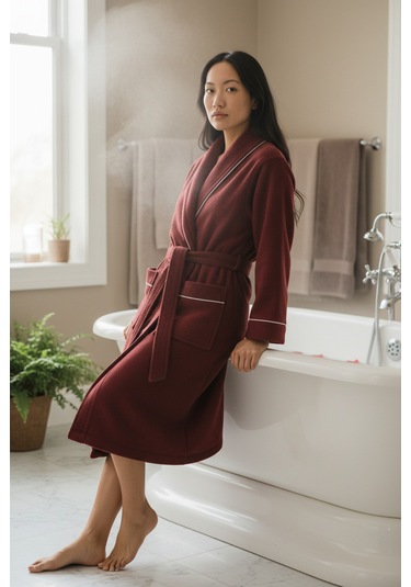 % 100 Pamuklu Laodikeia Şalyaka Bornoz Kadın Erkek Unisex Bordo