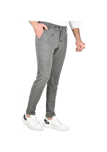 Deepsea Erkek Gri Beli Lastikli Slim Fit Likralı Duble Paça Penye Spor Pantolon 2502385 Gri
