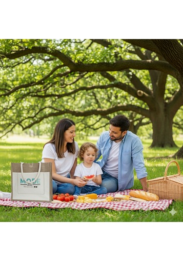Moresun Jüt Keten Plaj Alışveriş Piknik Çantası Bej - Beyaz