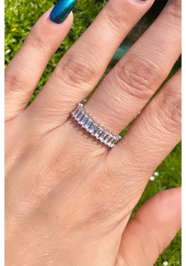 Baget Taşlı Ayarlanabilir Yüzük - Silver Renk Gümüş