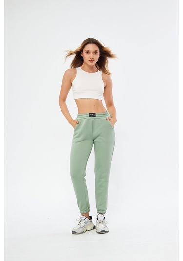 Lesa Wear Yüksel Bel Jogger Şardonlu Eşofman Altı Paçası Lastikli Çağla