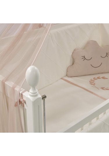 Meltem Kids Kral Sallanır Ahşap Anne Yanı Beşik 60x120 cm (beyaz-motto pudra) Pudra