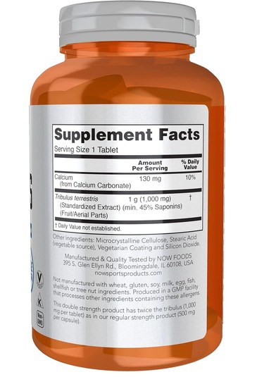 Now Foods Sports Nutrition, Tribulus Terrestris 1,000 Mg, Double Strength, Men's Health, 180 Tablet Aromasız