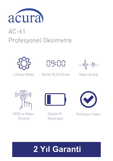 Acura Ac-61 Üts Kayıtlı Oled Ekranlı Profesyonel Pulse Oksimetre