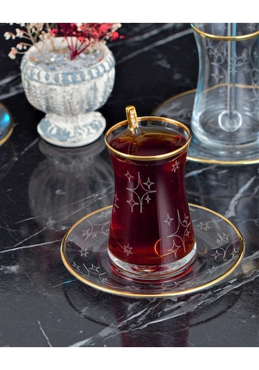 Kikovski 12 Parça Çay Seti - Heybeli Yıldız Altın