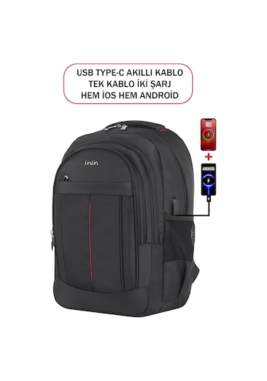 Dada 01 Siyah Laptop Sırt Çantası 15,6 İnç Usb Type-c Şarj Aparatı Darbe Emici Koruma