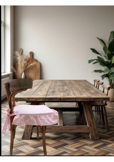 Pembe Fırfırlı Bağcıklı İskandinav Stil Sandalye Minderi Diğer