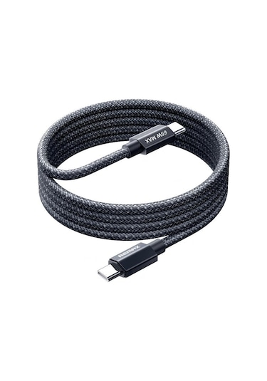 Remax Cb01 Pd65w Tip-c Tip-c Alüminyum Alaşımlı Örgülü Hızlı Şarj Veri Kablosu Led Işıklı, Uzunluk: 1.2m Siyah