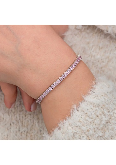 Artsmagazinmücevher Gümüş Pembe Zirkon Taşlı Su Yolu Kadın Bileklik