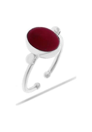 Mercan Taşlı Rodyumlu Gümüş Yüzük 3197 - 515540612