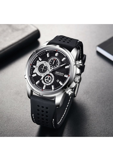 Yunboo Megir 2101 Erkek Kol Saati - Kuvars Hareketli, 3atm Su Geçirmez, Büyük Ekran, Takvim, Kronometre, Silikon Kordon, Siyah Kadran Ve Kasa Çok Renkli