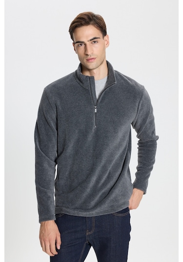 2'li Paket Standart Fit Bato Yaka Soğuk Geçirmez Sweatshirt Polar A.Melanj - Siyah