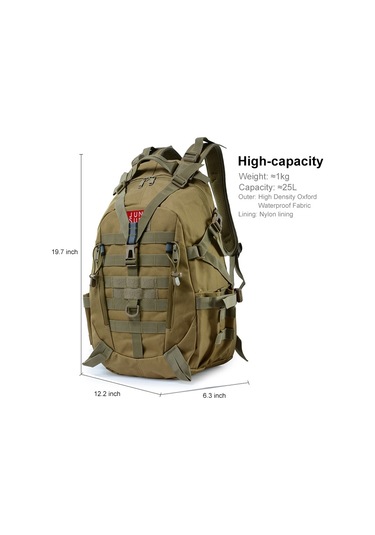 Junsunmay J012 25l Yansıtıcı Şeritli Su Geçirmez Doğa Sporları Molle Sırt Çantası Sırt Çantası Siyah