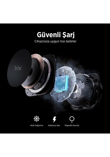 Bix Bxch10 15w Kablosuz Şarj Destekli Araç İçi Telefon Tutucu Gri