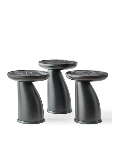 Altınaks Mobilya Elips Sehpa,3'lü Sehpa,yan Sehpa,zigon Sehpa - Siyah & Siyah Mermer Desenli