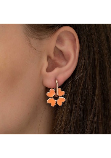 Himarry Gümüş Fosforlu Turuncu Yonca Küpe 1.50 CM-Gümüş