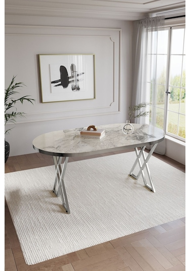 Selenit Mutfak Yemek Masası Takımı- 6 Kişilik Mutfak Masa Sandalye Takımı- Mutfak Masası Takımı Beyaz Mermer Model