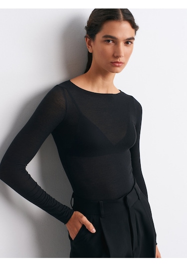 Dilvin 32122 Kayık Yaka Modal Kaşmir Ultra Hafif Bluz Siyah