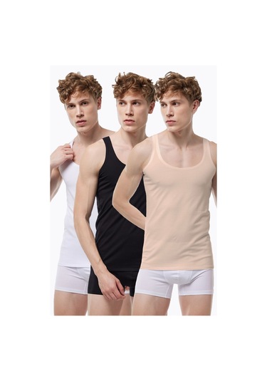 Malabadi Görünmez Atlet Erkek 3 Adet Siyah Beyaz Ten Rengi Ince Askılı Iz Yapmayan Modal Atlet 3m013 Siyah-beyaz-ten Rengi
