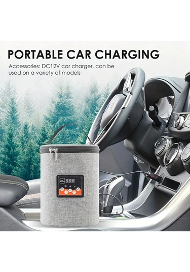 Xuweiwei Taşınabilir Araba Bebek Biberon Isıtıcı Circular Akıllı Termostat Ekranlı Büyük Kapasiteli Yenidoğan Beslenme Çantası