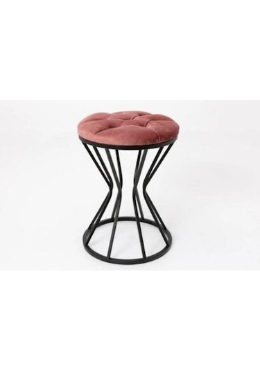 Metal Ayaklı Lüks Puf Tabure Kara Inci Pembe