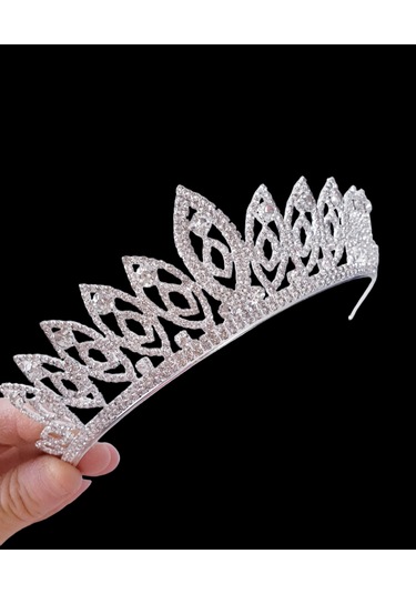 Badem Model Beyaz Kristal Taşlı Gelin Tacı