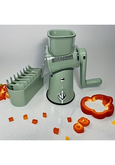 Motion003 Beyaz Mutfak Gerekliliği Manuel Elde Taşınabilir Sebze Dilimleyici Döner Peynir Rendeleyici Fındık Öğütücü 10 Paslanmaz Çelik Bıçaklı Beyaz