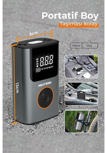 Neutron Taşınabilir Şarjlı Kompresör Lastik Hava Pompası