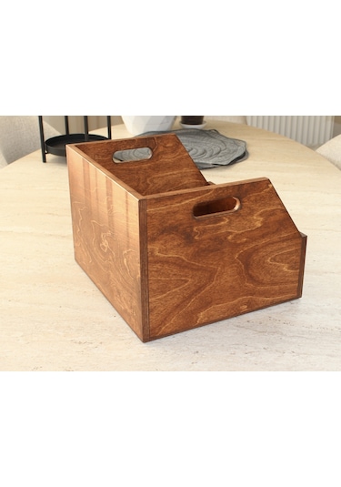 Ahşap Lp Plak Sandığı - Organizer Kutu Kestane Rengi - Wooden Lp Record Box Koyu Kırmızı