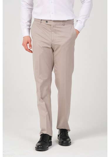 Erkek Regular Fit Kumaş Pantolon Krem