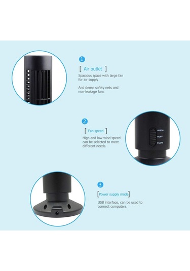 Hava Soğutucu Dikey Bladeless Fan Usb Masaüstü Klima Fan Mini Soğutma Kulesi Ev Ofisi Siyah