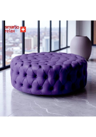 Smarto Relax Puf Evolene Ayaksız Kapitoneli Dekoratif 100x45 Cm Mor Mor
